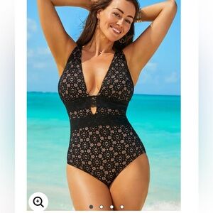 Swimsuits For All Dark Blue Floral One Piece